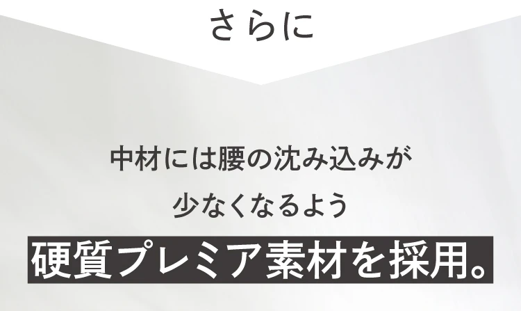 中材には腰の沈み込みがすくなくなるよう硬質プレミアム素材を採用