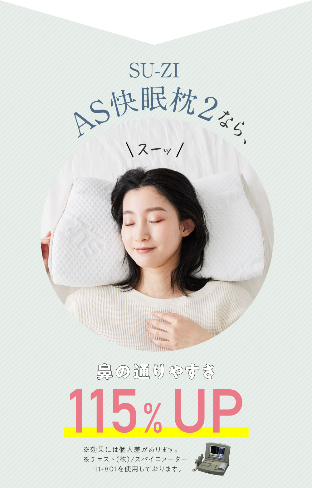 SUZI AS快眠枕2なら、鼻の通りやすさ115％UP!