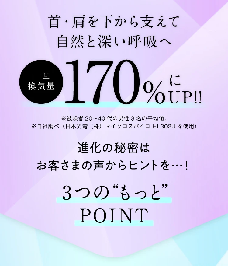 首・肩を下から支えて自然と深い呼吸へ