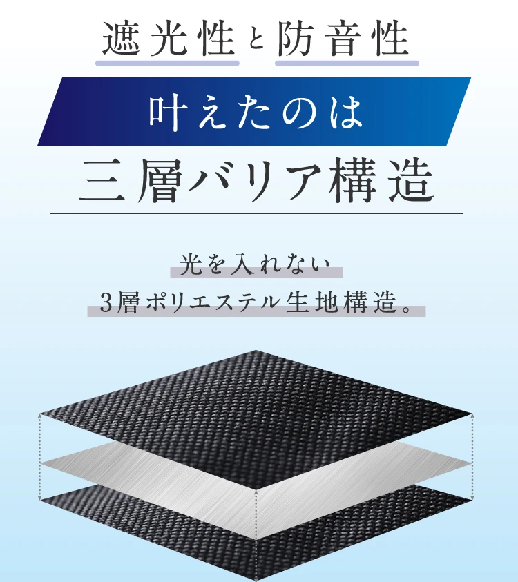 遮光性と防音性叶えたのは３層バリア構造