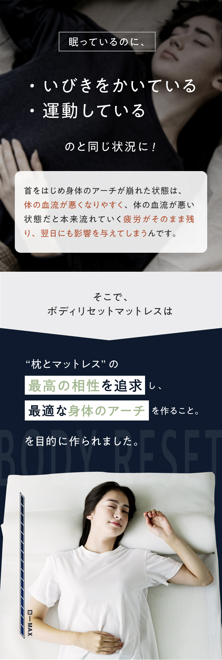 枕とマットレスの最高の相性を追求し、最適な体のアーチを作ること。を目的に作られました。