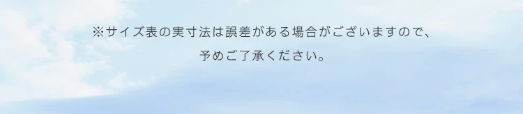 サイズ表の実寸法は誤差がある場合がございますので、予めご了承ください