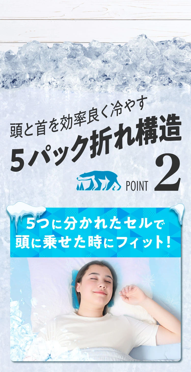 ポイント2　頭と首を効率よく冷やす５パック折れ構造