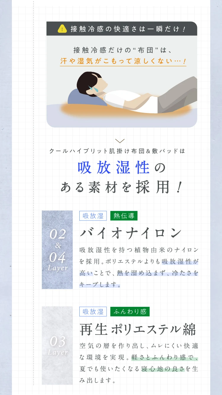 吸放湿性のある素材を採用!バイオナイロン・再生ポリエステル綿