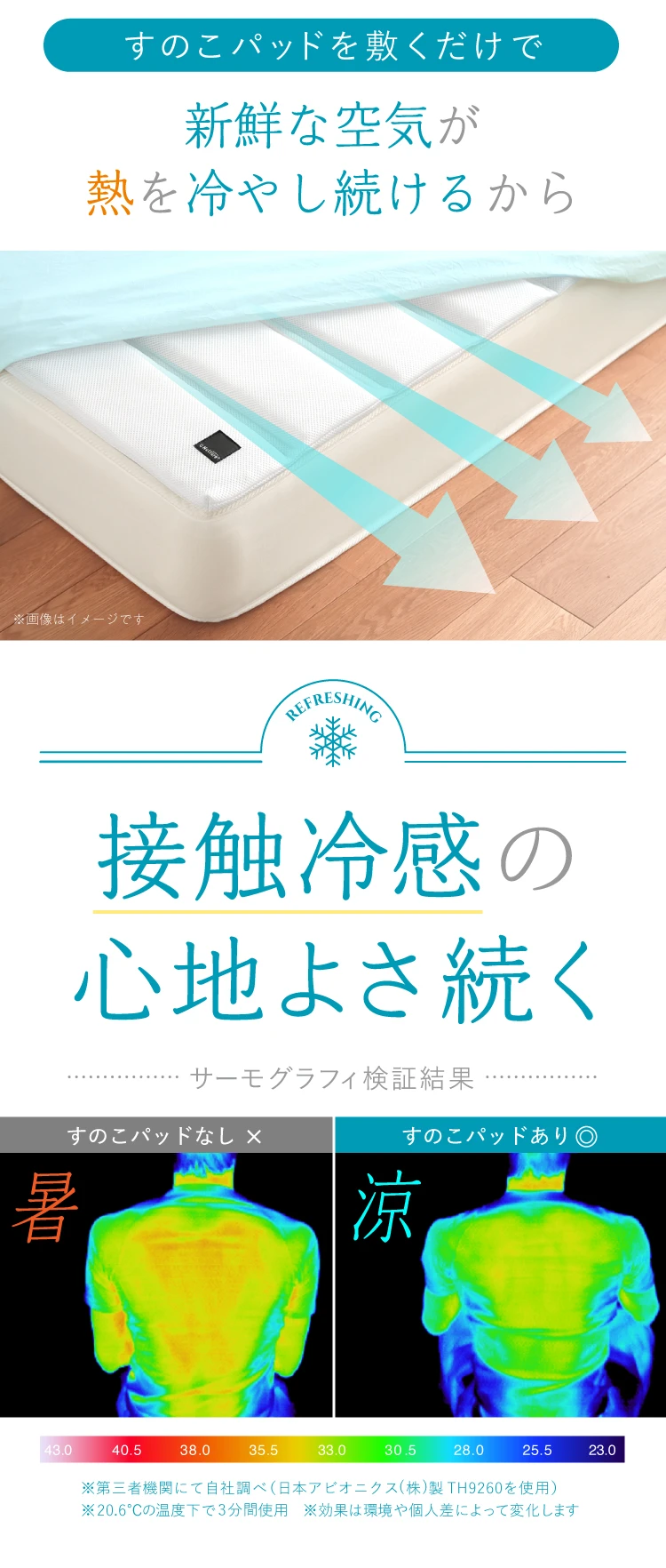 新鮮な空気が熱を冷やし続けるから接触冷感の心地よさ続く