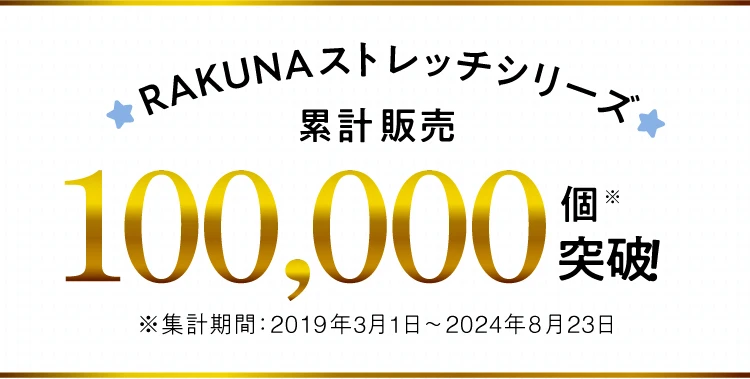 RAKUNAストレッチシリーズ累計販売100,000個突破！※集計期間：2019年3月1日～2024年8月23日
