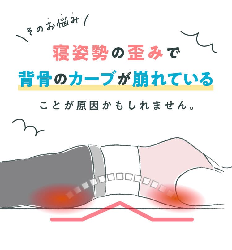 寝姿勢の歪みで背骨のカーブが崩れている