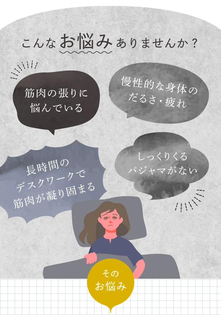 腰の張り…寝ても疲れがとれない…夜中に目が覚める…目覚めが悪い…こんなお悩みありませんか？