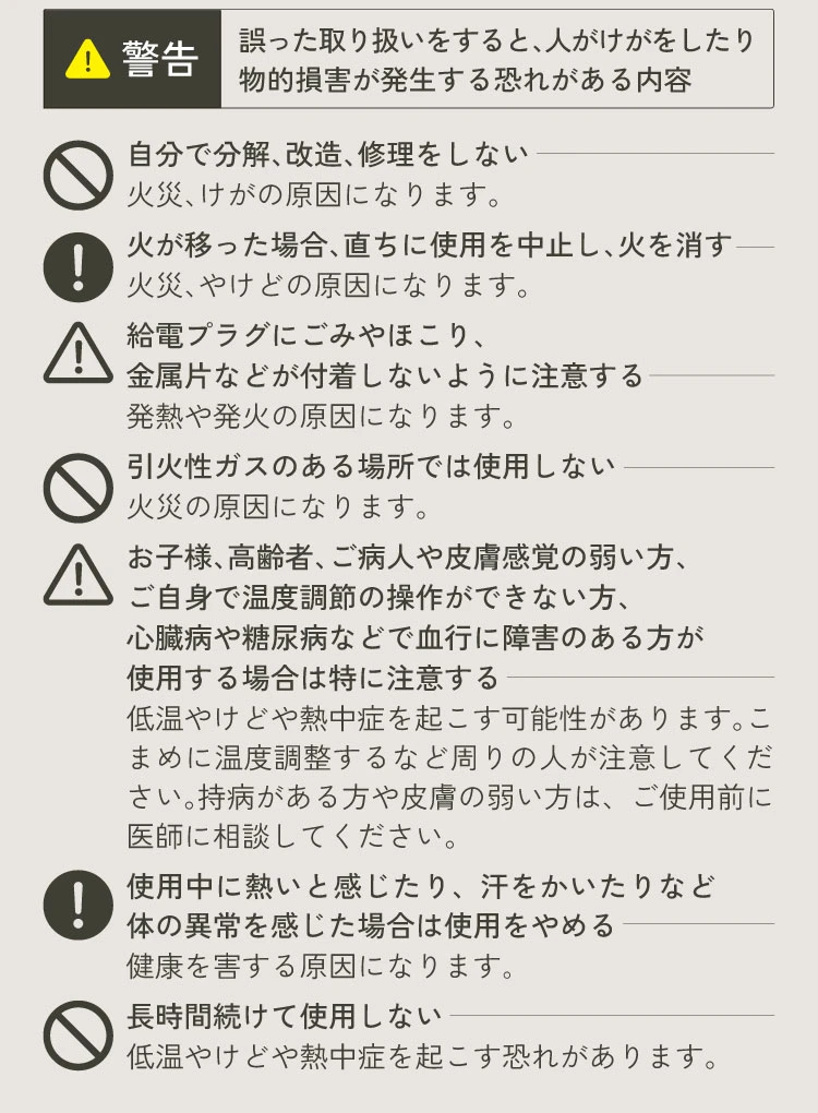 誤った取り扱いをすると、人がけがをしたり物的損害が発生する恐れがある内容