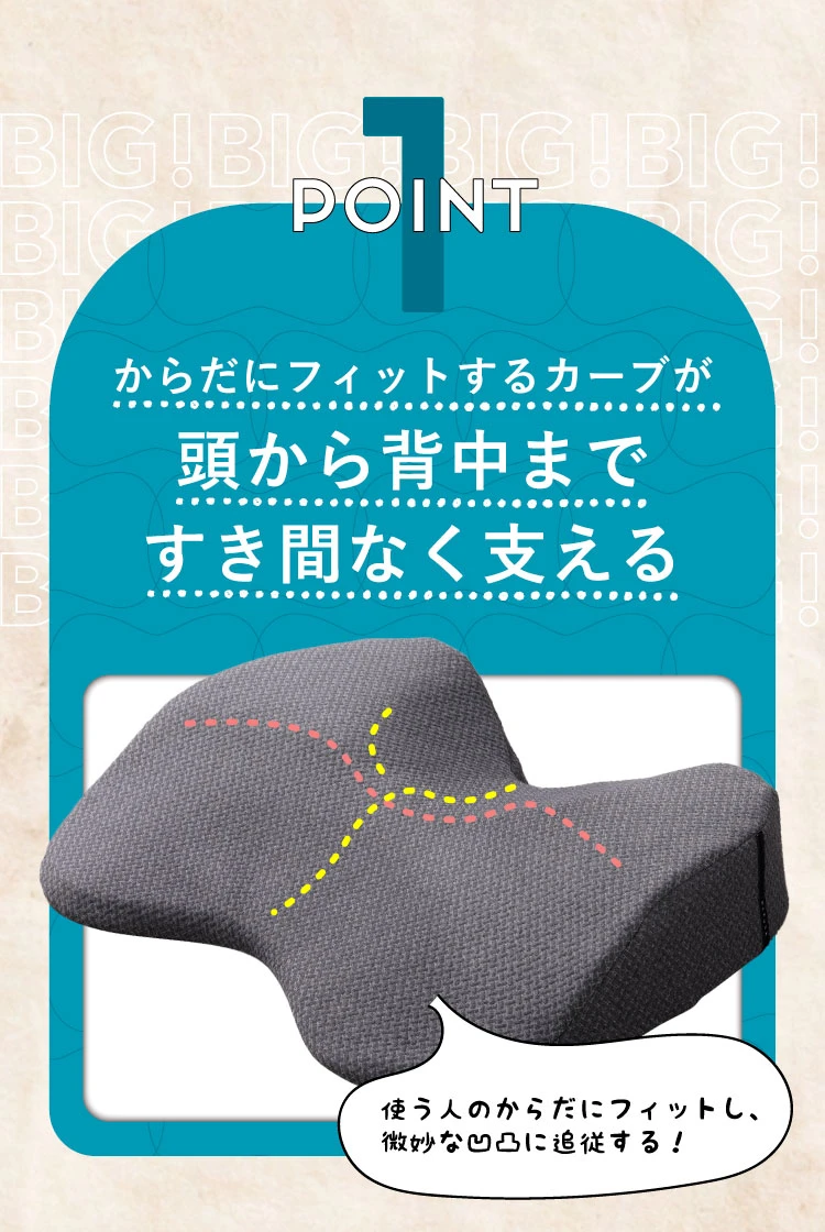 からだにフィットするカーブが頭から背中まですき間なく支える