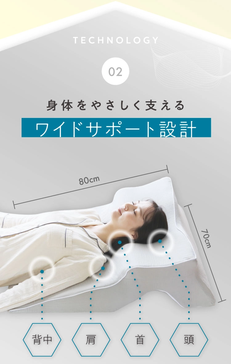 体を優しく支えるワイドサポート設計