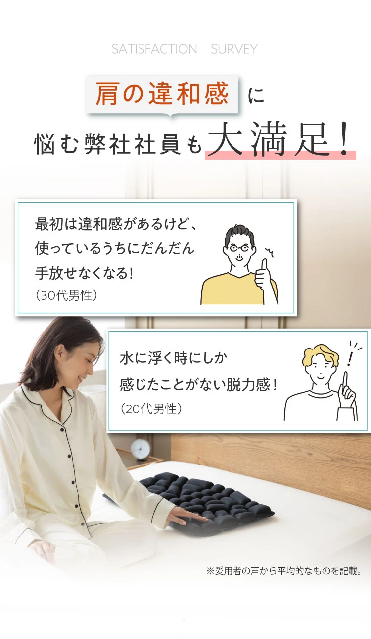 満足度調査では肩の違和感に悩む社内スタッフも大満足の結果でした。