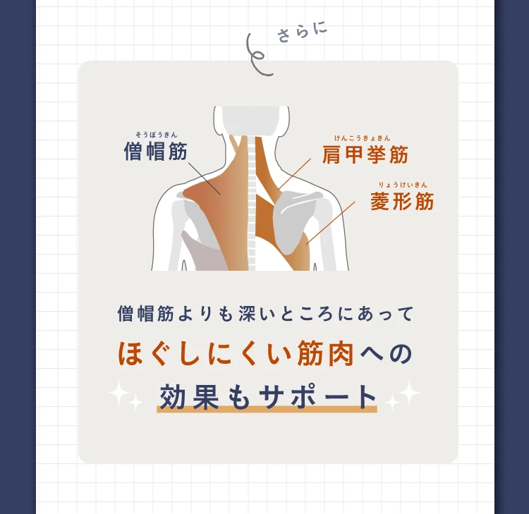 ほぐしにくい筋肉への効果もサポート