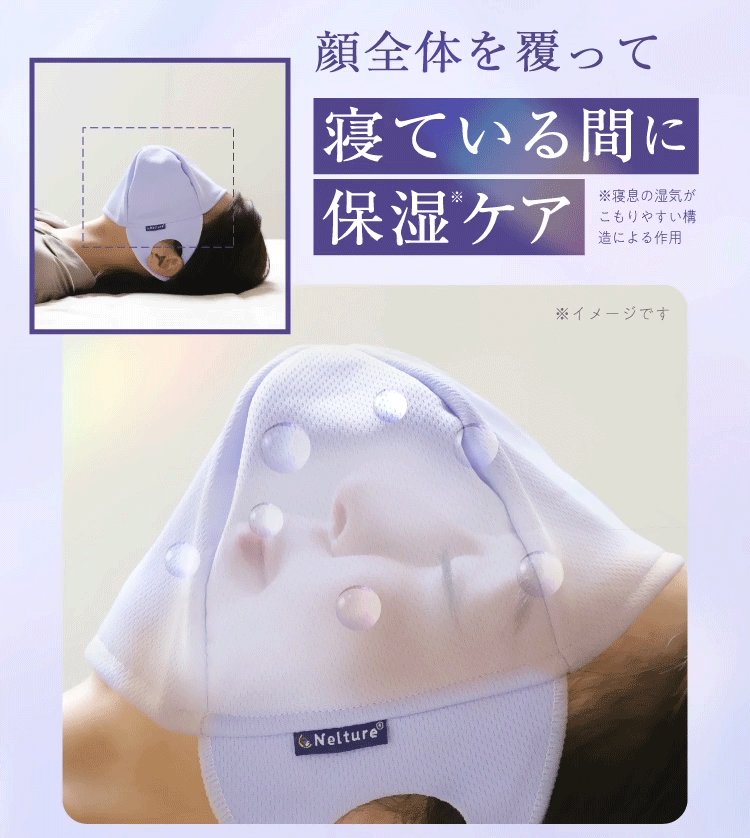 顔全体を覆って寝ている間に保湿ケア イメージgif