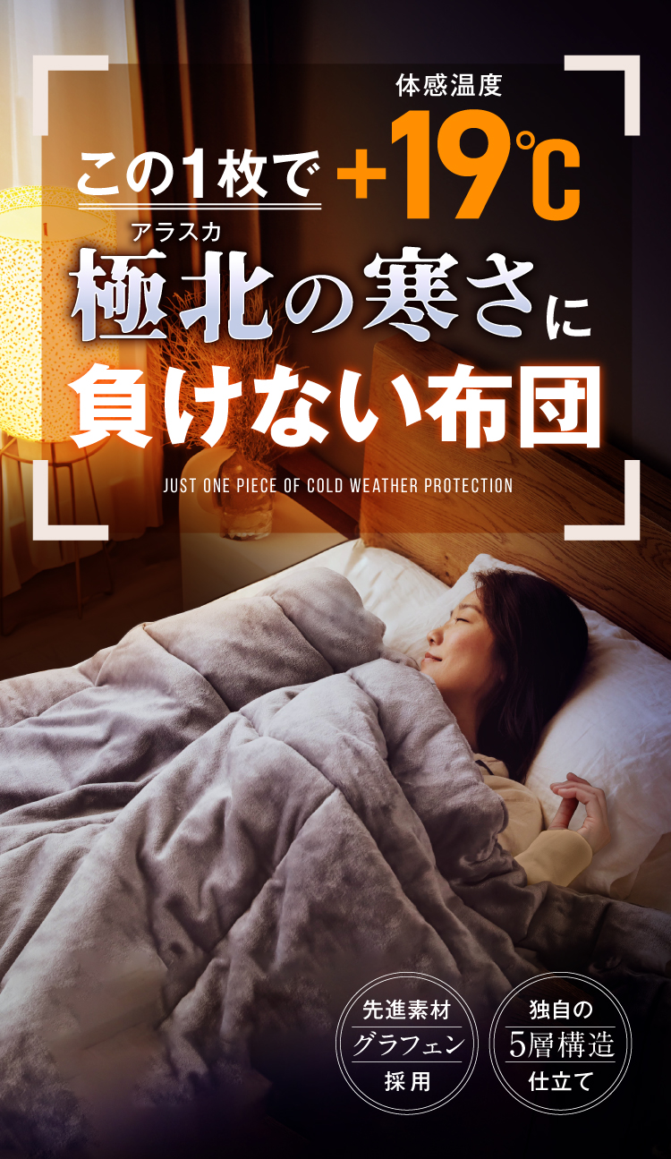 この1枚で体感温度+19°c 極北の寒さに負けない布団